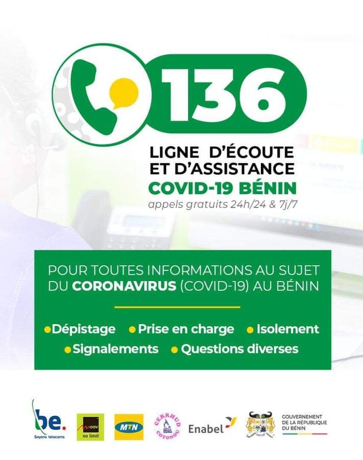 Allo! Le centre d’appel #Covid19Bénin est désormais joignable sur le 136 !