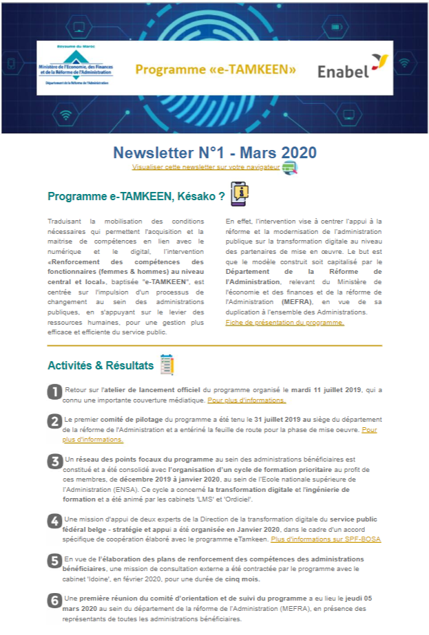 Première édition de la newsletter trimestrielle de l’intervention e-TAMKEEN  