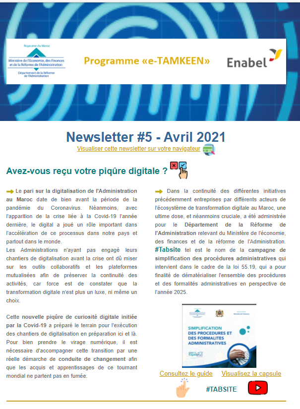 Consultez la 5éme newsletter trimestrielle de l’intervention e-TAMKEEN du Maroc