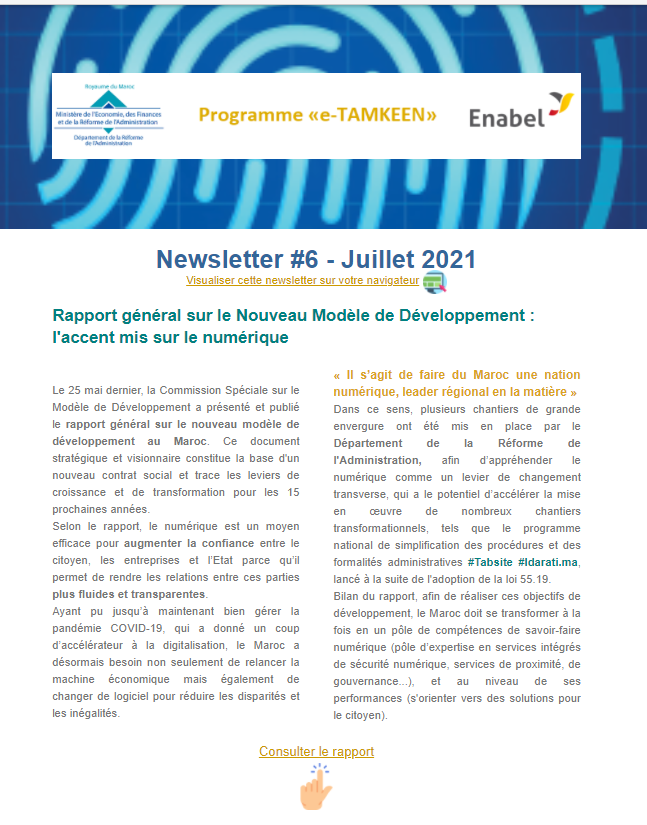 Consultez la 6éme newsletter trimestrielle de l’intervention e-TAMKEEN du Maroc !